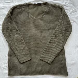 Jenni Kayne Women's Fisherman V-Neck Sweater Relaxed Oversize Olive Green XS